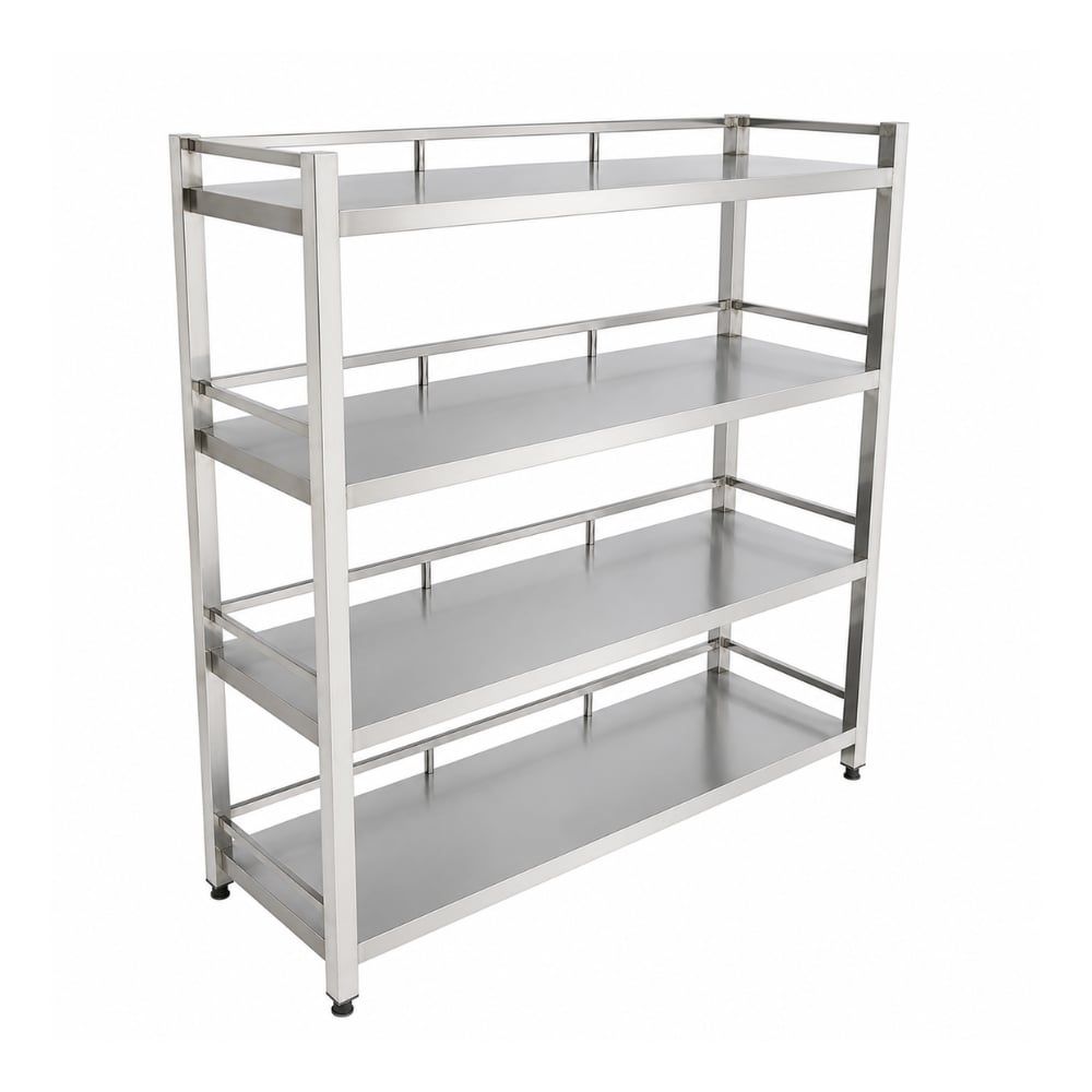 Kệ inox 4 tầng giá phẳng có lan can TC-KPC04