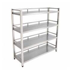 Kệ inox 4 tầng giá phẳng có lan can TC-KPC04