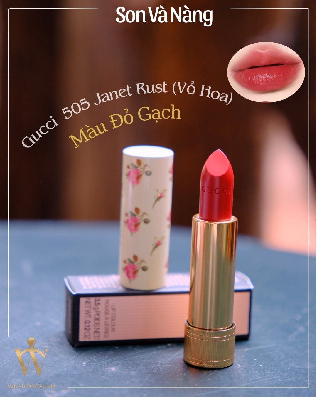  Son Gucci Rouge À Lèvres Voile 505 Janet Rust (Vỏ Hoa) – Màu Đỏ Gạch 