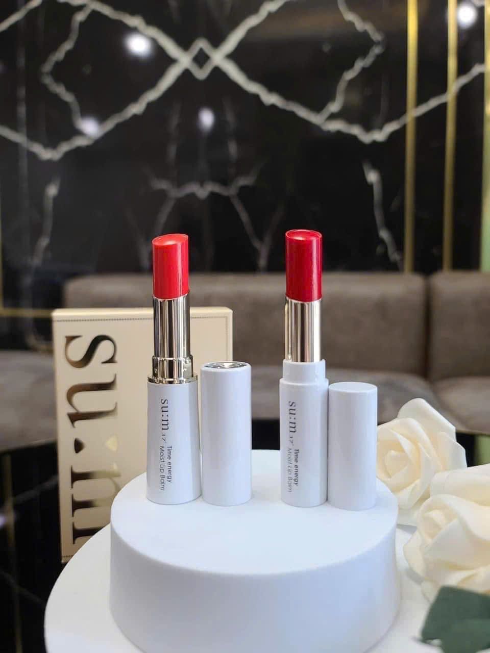  Set Son Dưỡng Môi SU:M37 Time Energy Moist Lip Balm Special – Coral & Red 