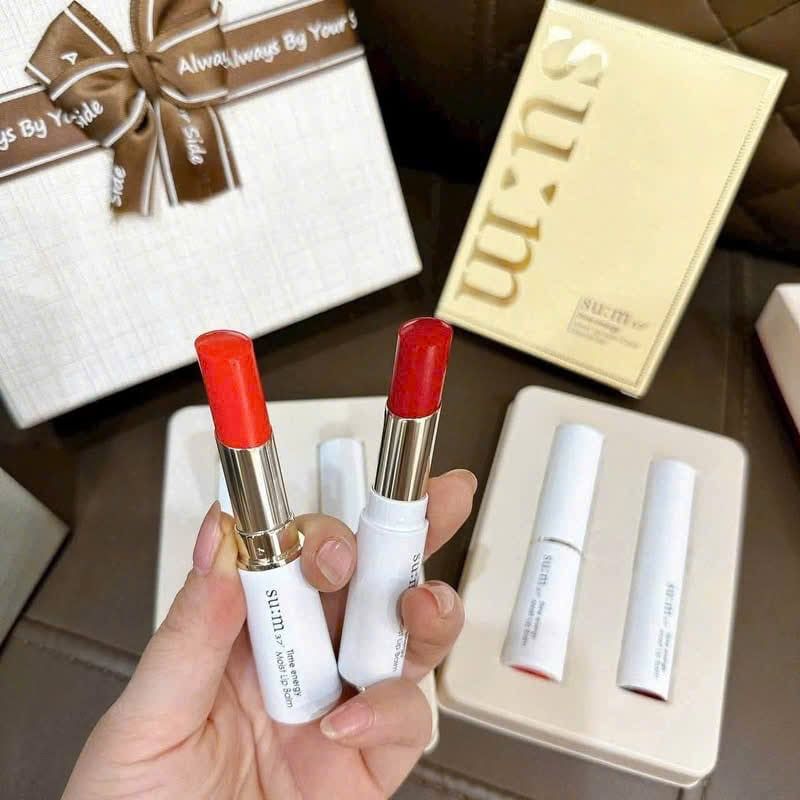  Set Son Dưỡng Môi SU:M37 Time Energy Moist Lip Balm Special – Coral & Red 