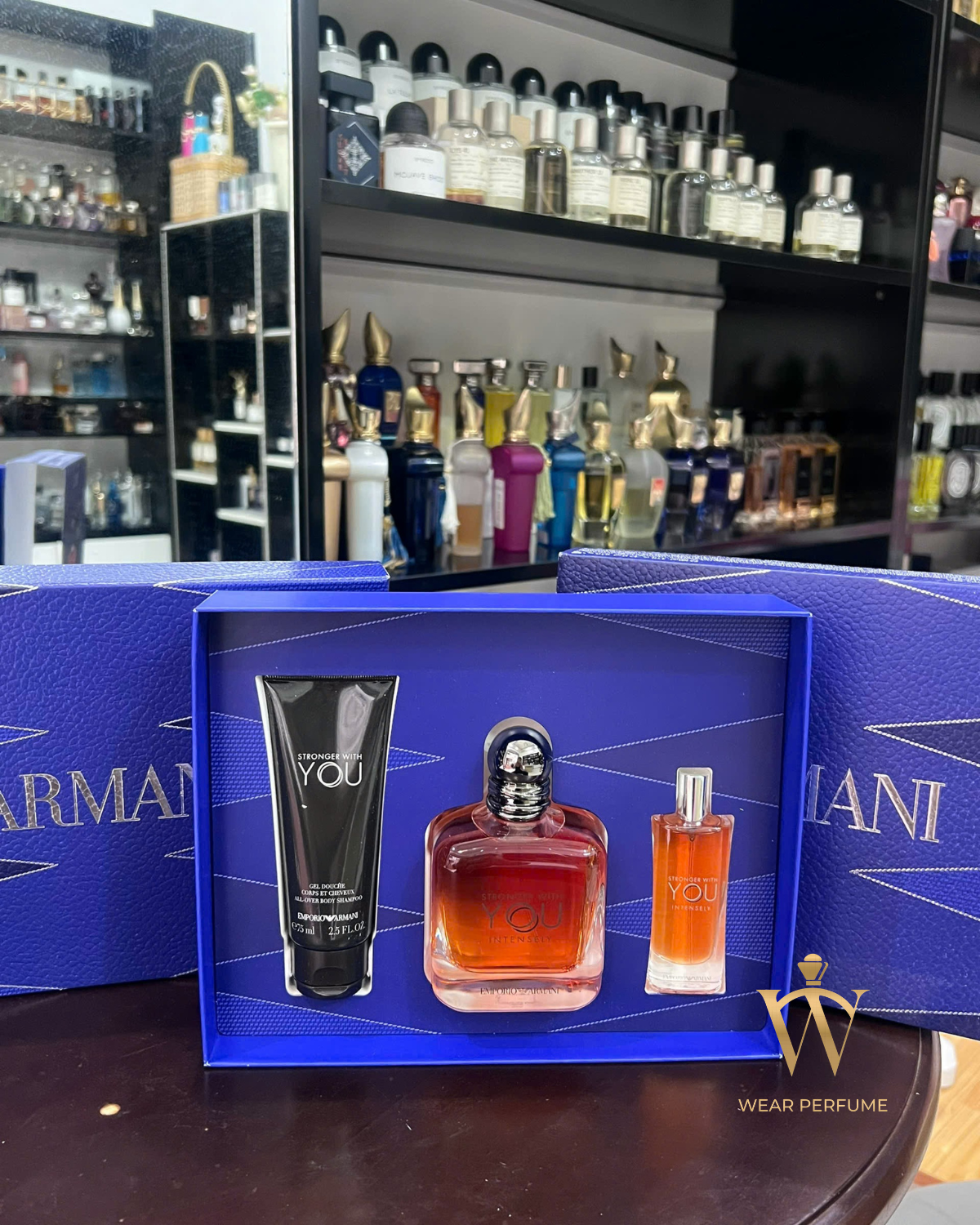  Giftset Nước Hoa Nam Giorgio Armani Stronger With You Intensely 3 Món (EDP 100ml + Mini 15ml + Sữa Tắm 75ml) 