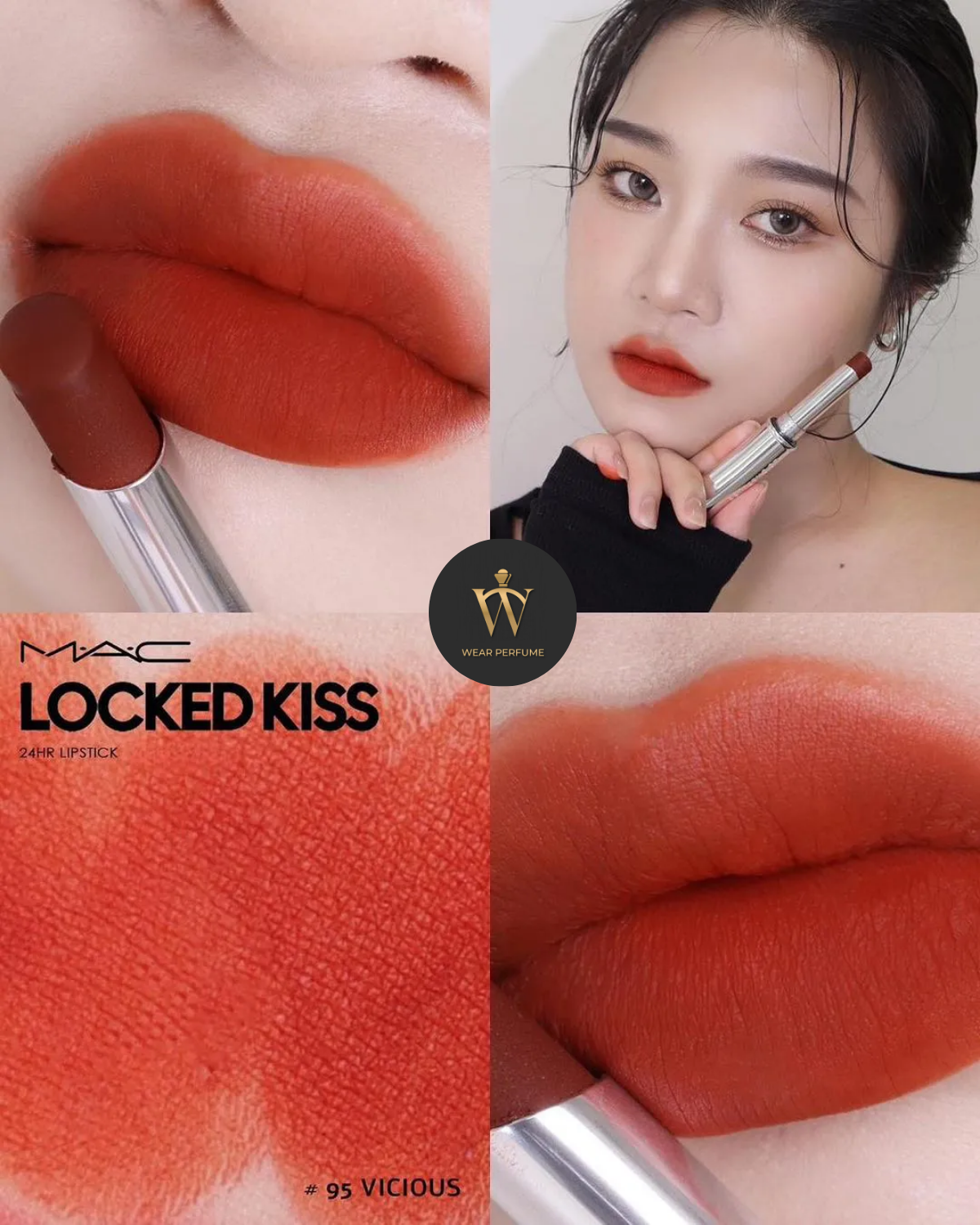  Son MAC Locked Kiss 24HR Lipstick 95 Vicious – Màu Đỏ Cam Gạch 
