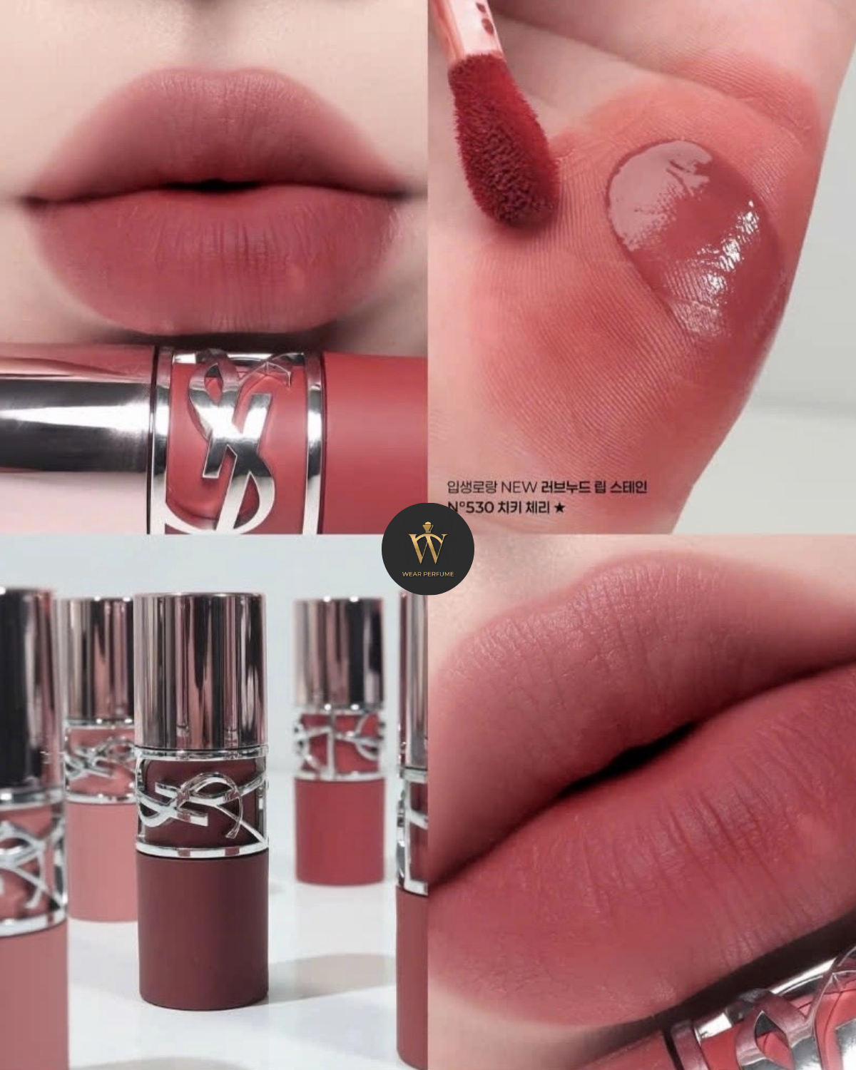  Son Kem Yves Saint Laurent YSL Lovenude Lip Stain 530 Cheeky Cherry – Màu Đỏ Cherry -  Tặng Kèm Túi Giấy YSL 