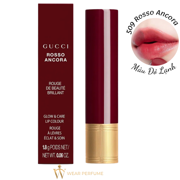 Son Dưỡng Gucci Rouge De Beauté Brillant 509 Gucci Rosso Ancora - Màu Đỏ Lạnh 