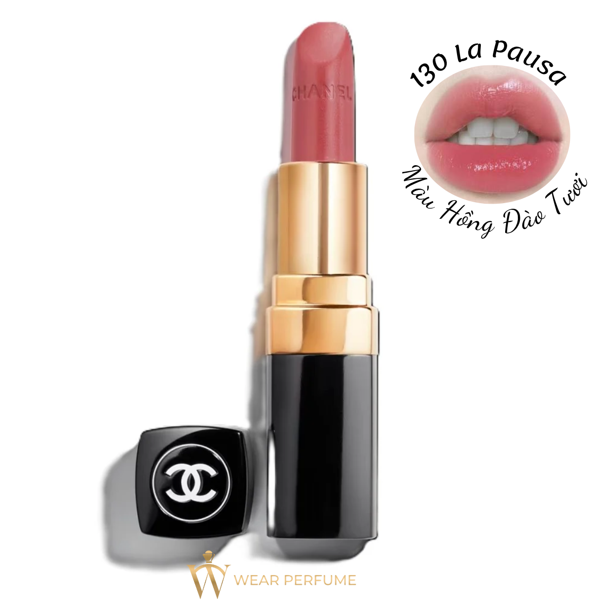 Son Chanel Rouge Coco Longwear Satin Lipstick 130 La Pausa – Màu Hồng Đào Tươi - Tặng kèm túi giấy Chanel 