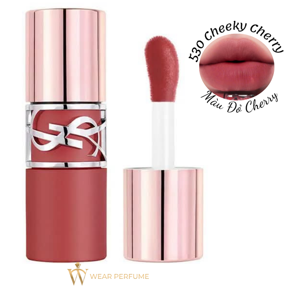  Son Kem Yves Saint Laurent YSL Lovenude Lip Stain 530 Cheeky Cherry – Màu Đỏ Cherry -  Tặng Kèm Túi Giấy YSL 