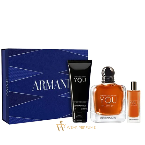  Giftset Nước Hoa Nam Giorgio Armani Stronger With You Intensely 3 Món (EDP 100ml + Mini 15ml + Sữa Tắm 75ml) 