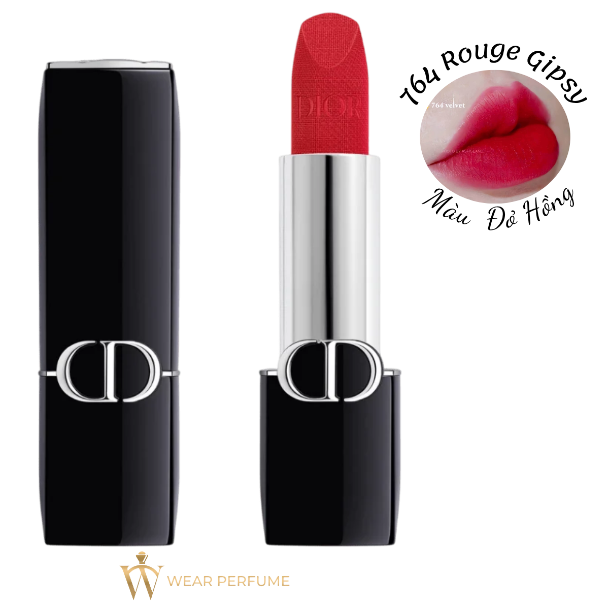  Son Dior Rouge Velvet 764 Rouge Gipsy – Đỏ Hồng Velvet Finish - Tặng túi giấy Dior 