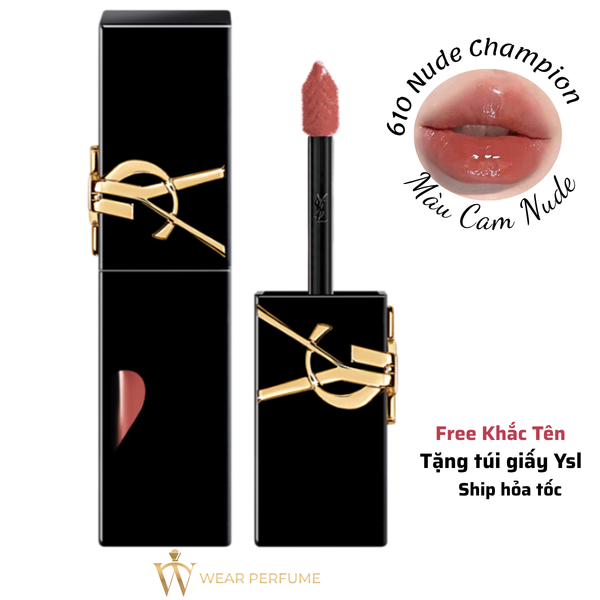  Son YSL The Inks Vinyl Cream 610 Nude Champion – Màu Cam Nude - Tặng Túi hãng YSL 