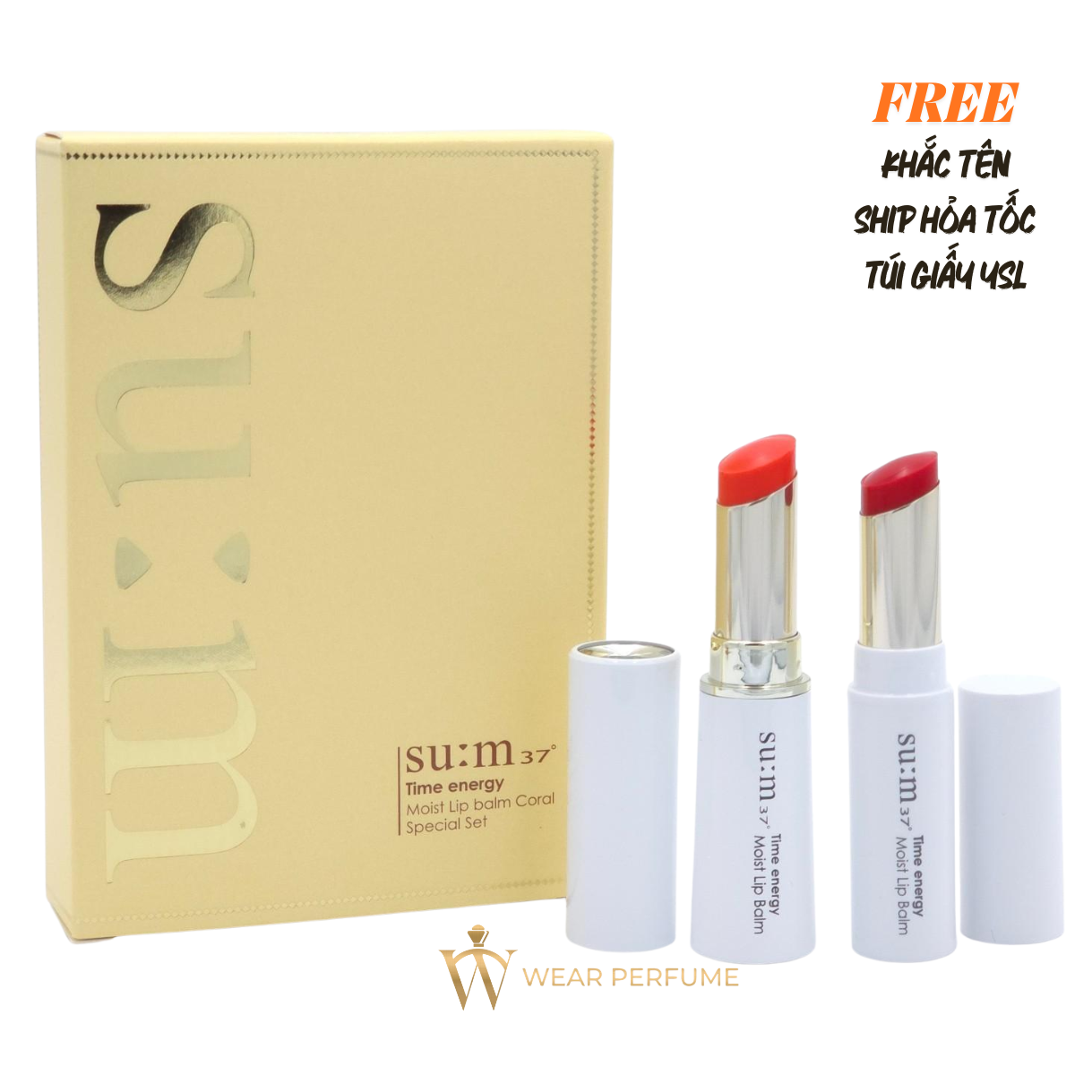  Set Son Dưỡng Môi SU:M37 Time Energy Moist Lip Balm Special – Coral & Red 