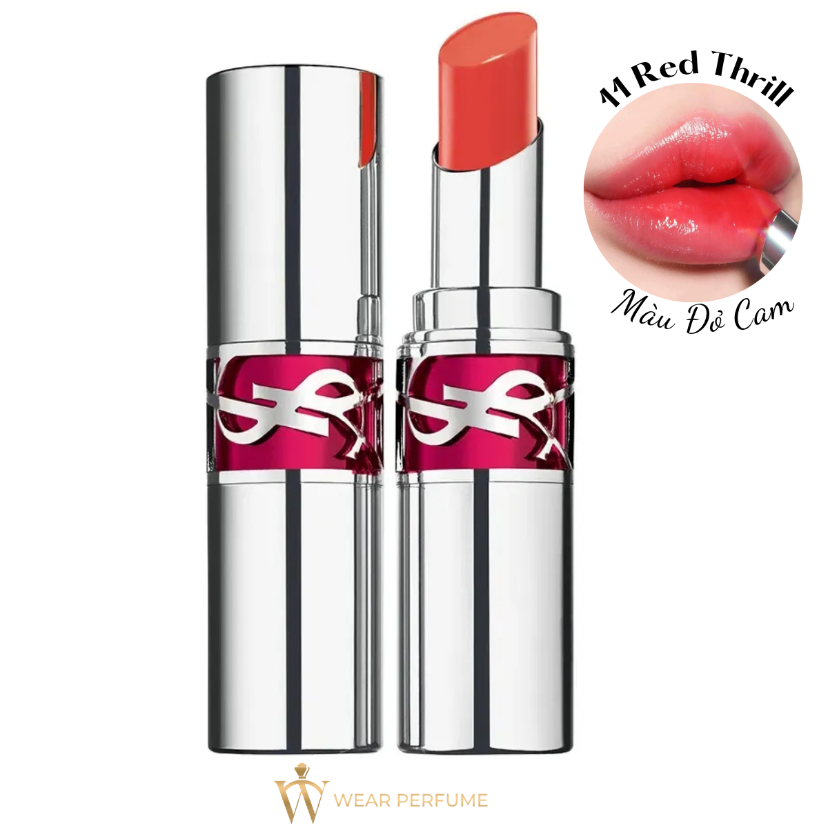  Son Dưỡng YSL Yves Saint Laurent Rouge Volupte Candy Glaze 11 Red Thrill - Màu Đỏ Cam 