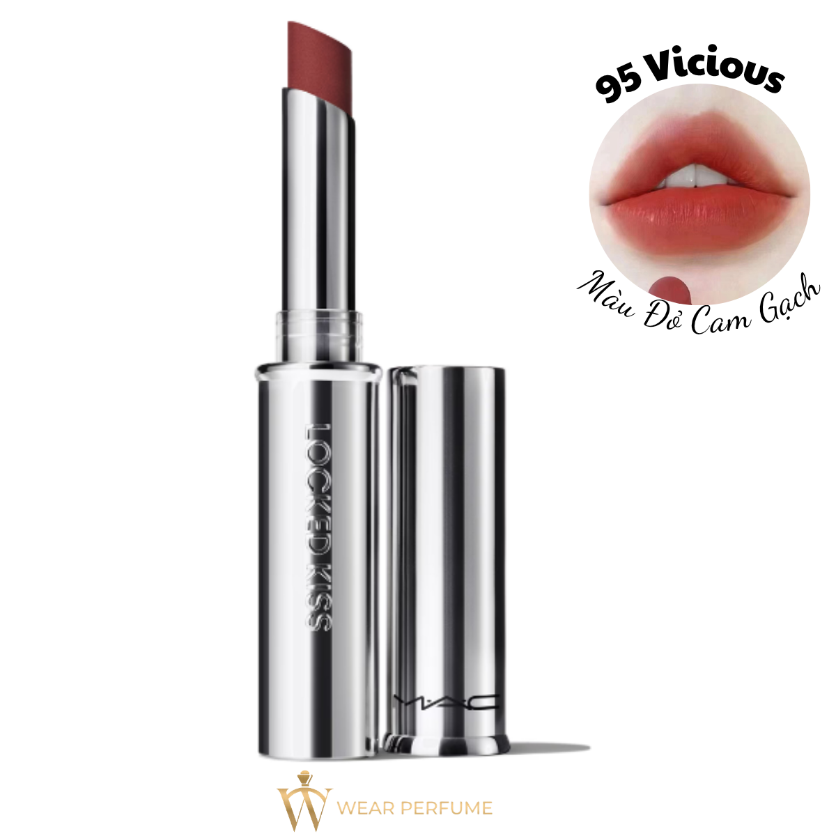  Son MAC Locked Kiss 24HR Lipstick 95 Vicious – Màu Đỏ Cam Gạch 