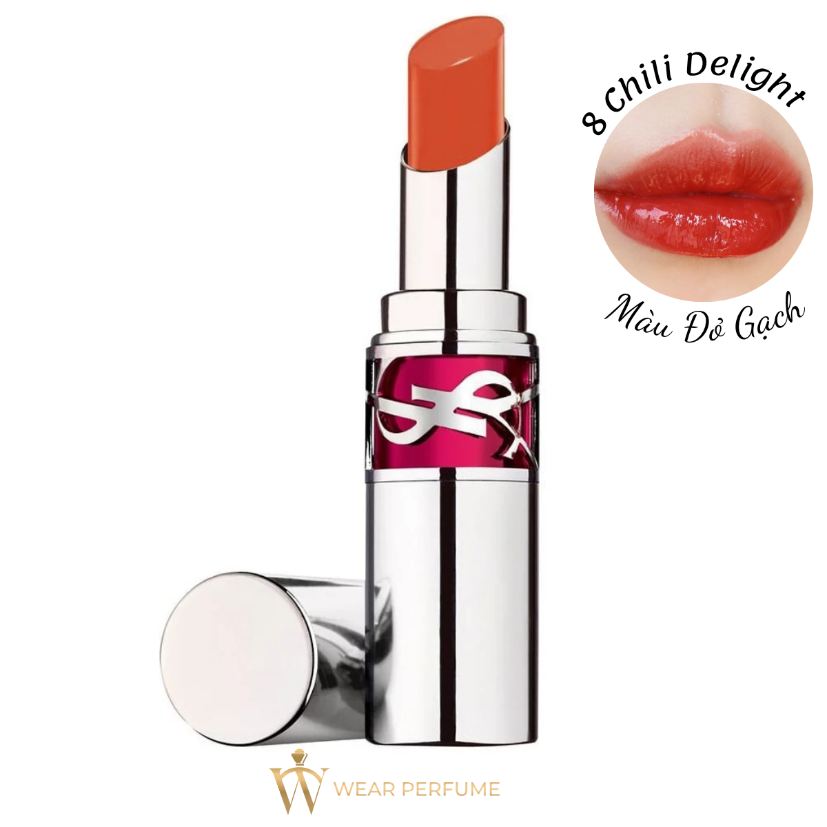  Son Dưỡng YSL Rouge Volupte Candy Glaze 08 Chili Delight - Màu Đỏ Cam Cháy 