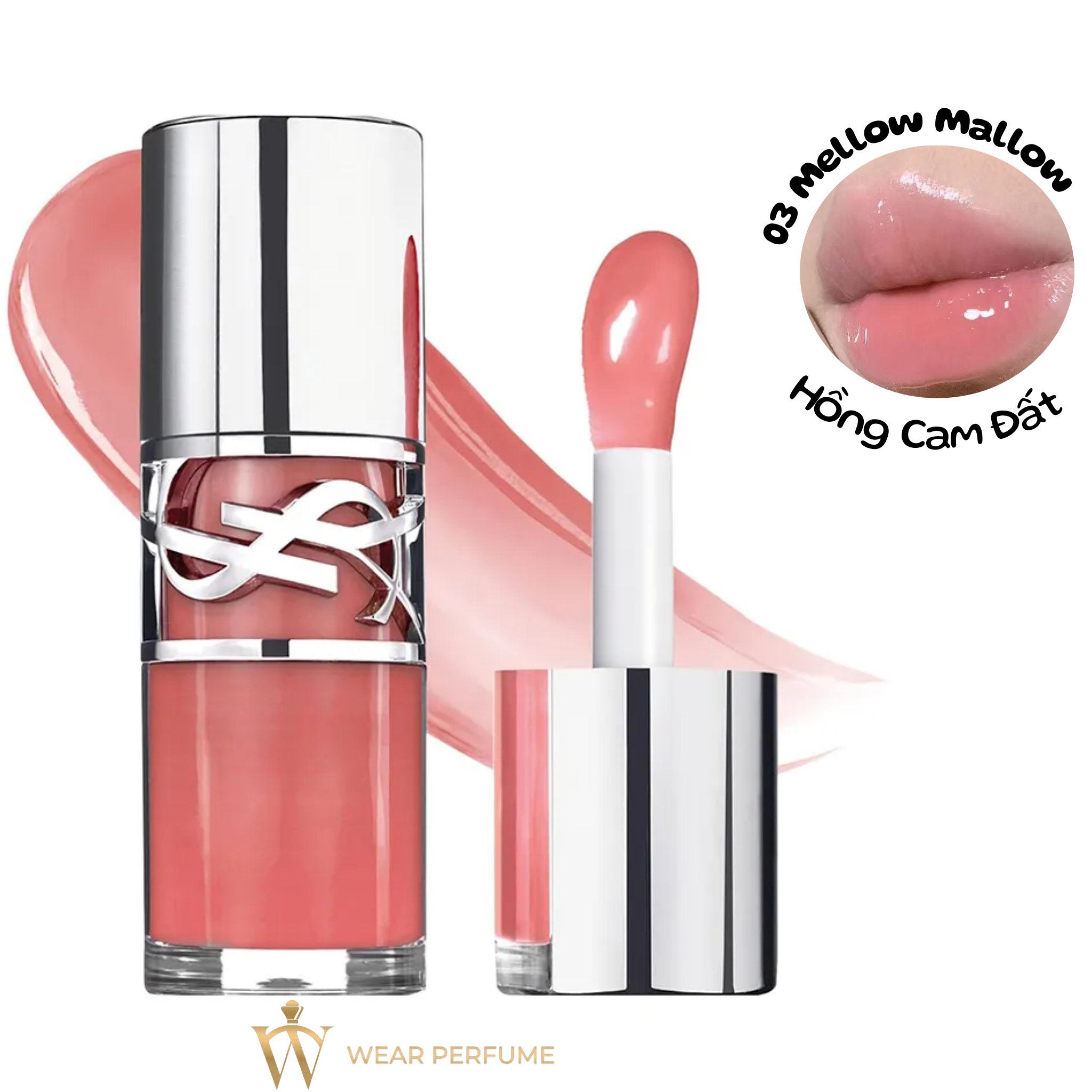  Son YSL Loveshine Plumping Lip Oil Gloss 03 Mellow Mallow - Màu Hồng Cam Đất 