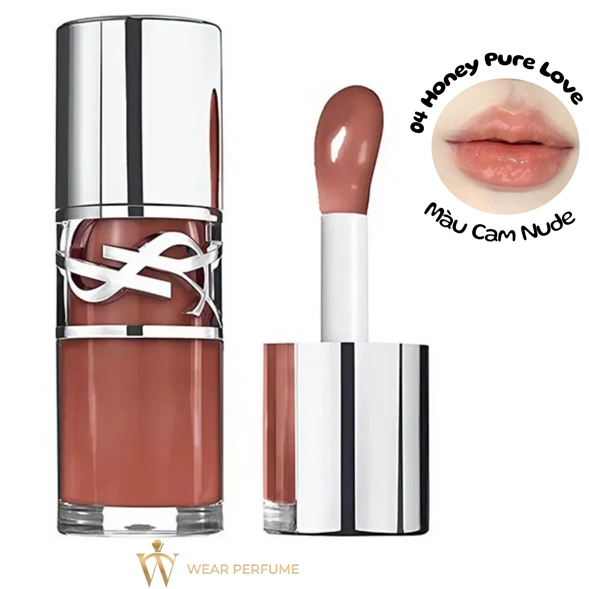  Son YSL Loveshine Plumping Lip Oil Gloss 04 Honey Pure Love - Màu Cam Nude 