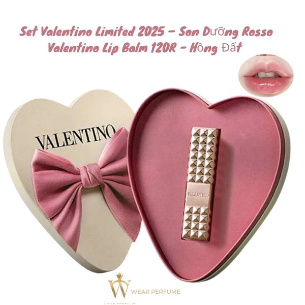  Set Valentino Limited 2025 – Son Dưỡng Rosso Valentino Lip Balm 120R - Màu Hồng Đất + Hộp Trái Tim 