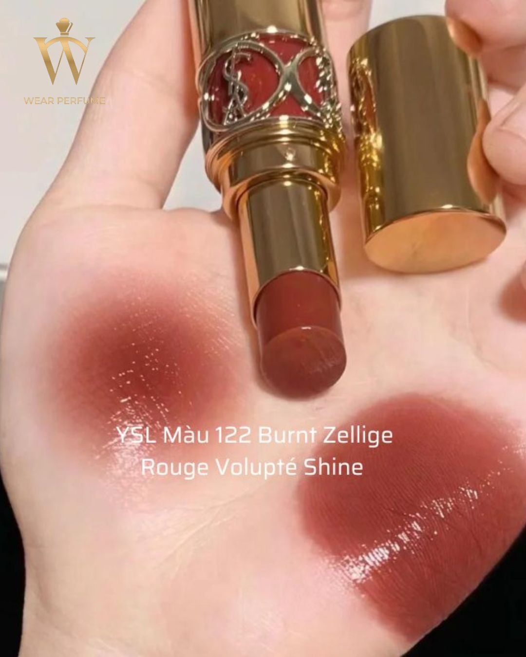  Son Dưỡng Yves Saint Laurent YSL Rouge Volupté Shine 122 Brick Brown - Màu Cam Đỏ Đất 