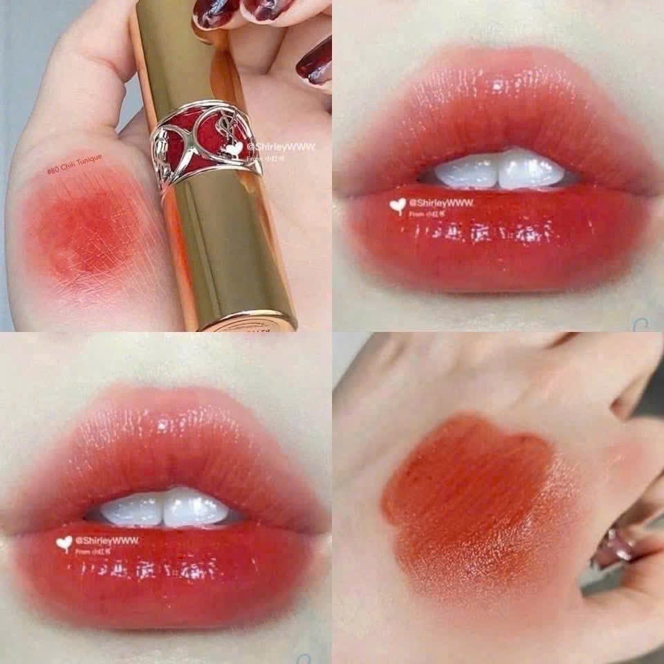 Son Dưỡng YSL Rouge Volupté Shine 80 Chili Tunique Màu Đỏ Gạch