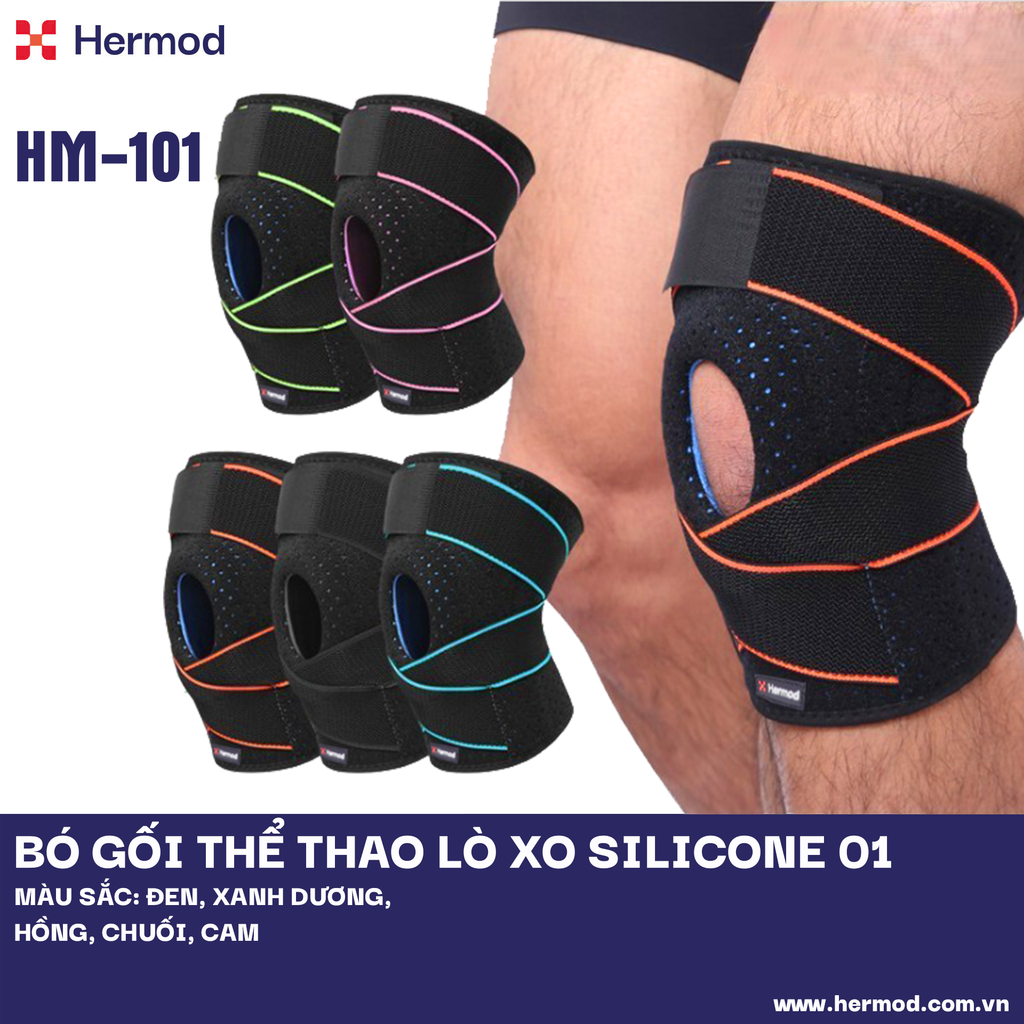 Bó gối thể thao Hermod lò xo Silicone có đai quấn cao cấp -  HM 101