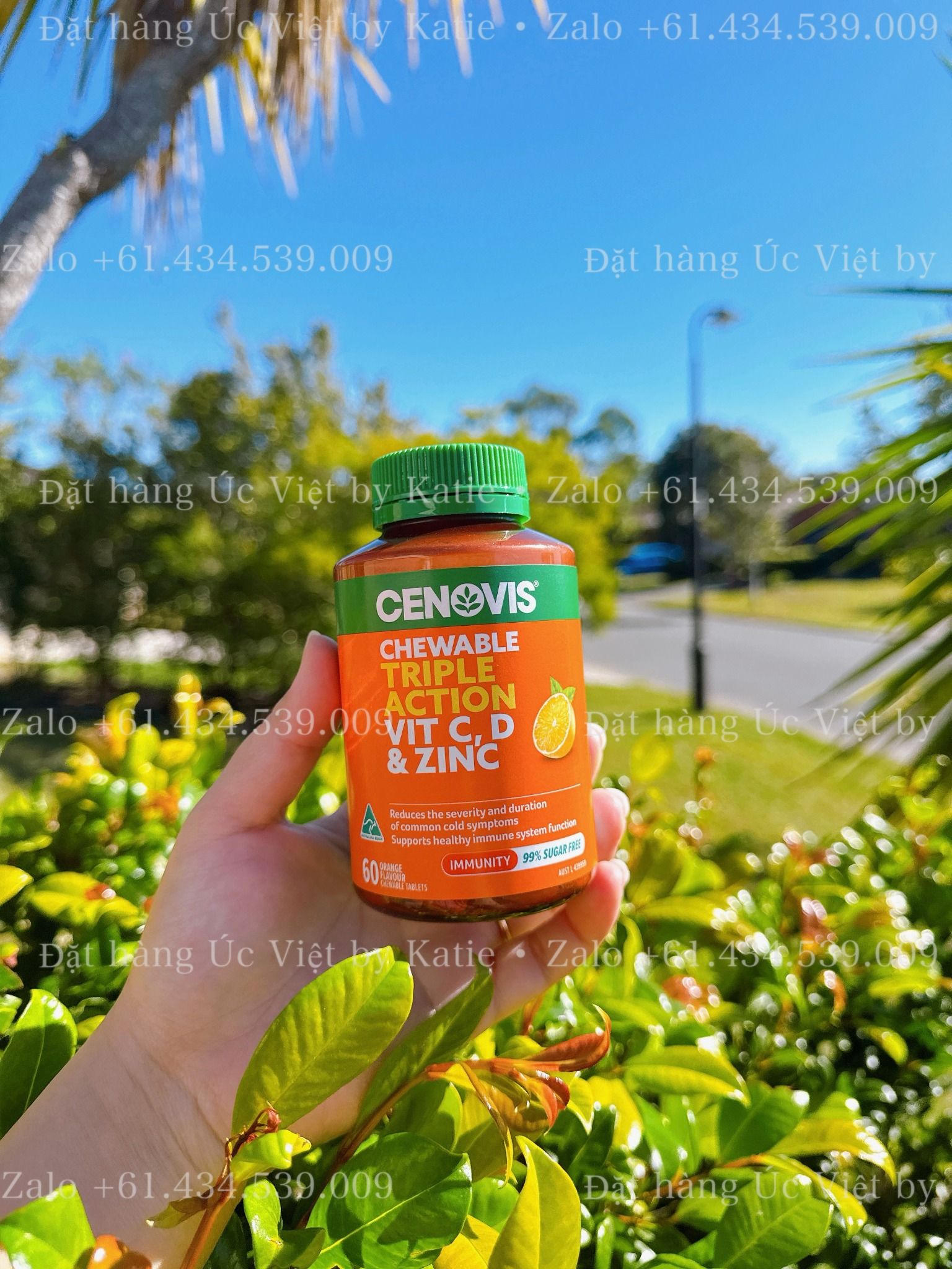  Viên nhai Vitamin C, D và Kẽm Cenovis Triple Action Vit C D & Zinc 60 Chewable Tablets Tăng đề kháng, giảm cảm cúm và nhiệt miệng 