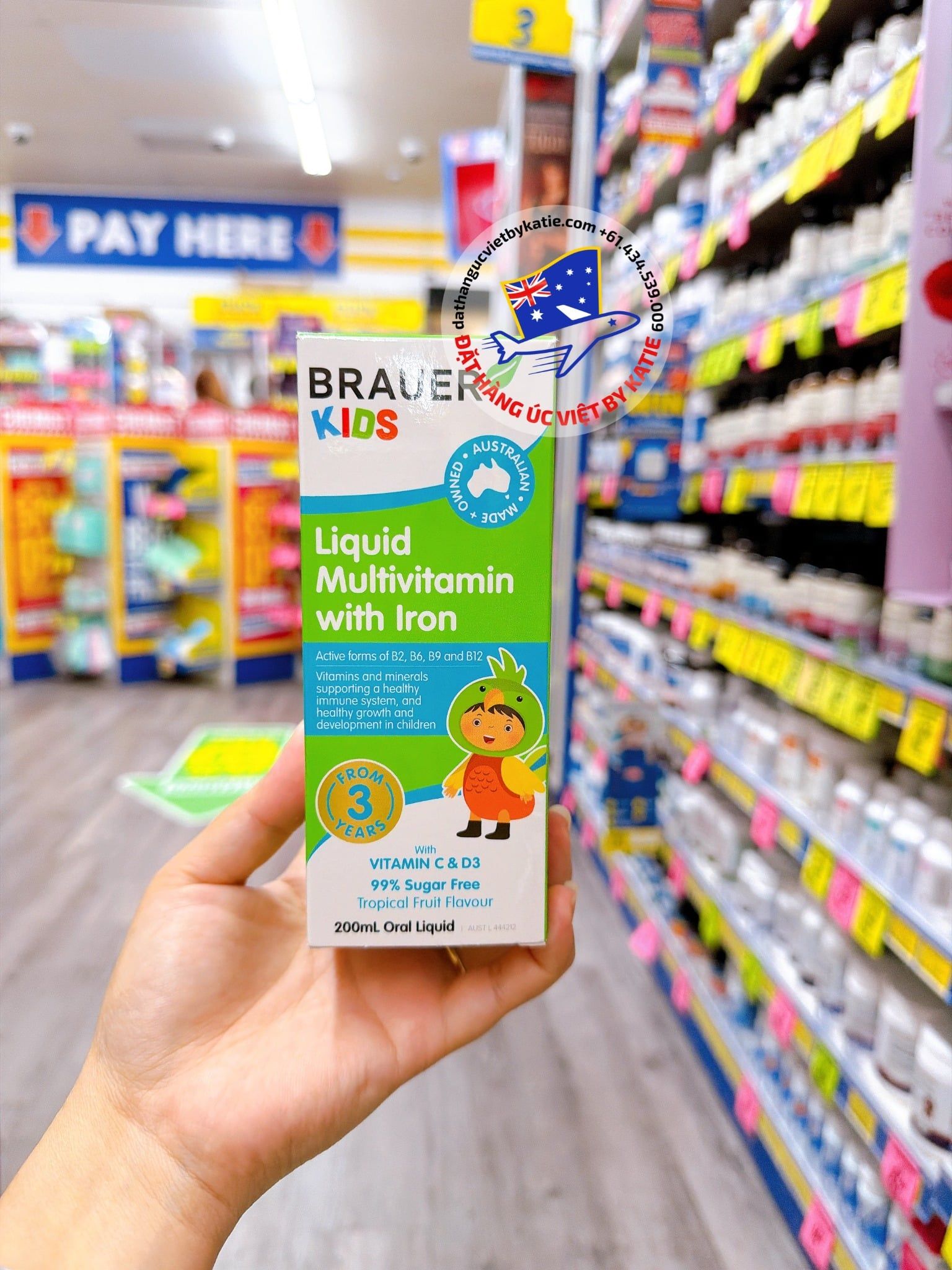  [GOM ORDER] Siro bổ sung vitamin tổng hợp kèm sắt cho bé từ 3 tuổi Brauer Kids Liquid Multivitamin With Iron 200ml 