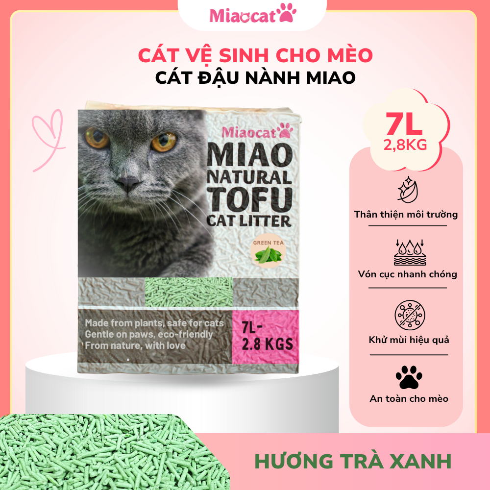  Cát vệ sinh đậu nành MIAO 7L cho mèo - Hương Trà Xanh 