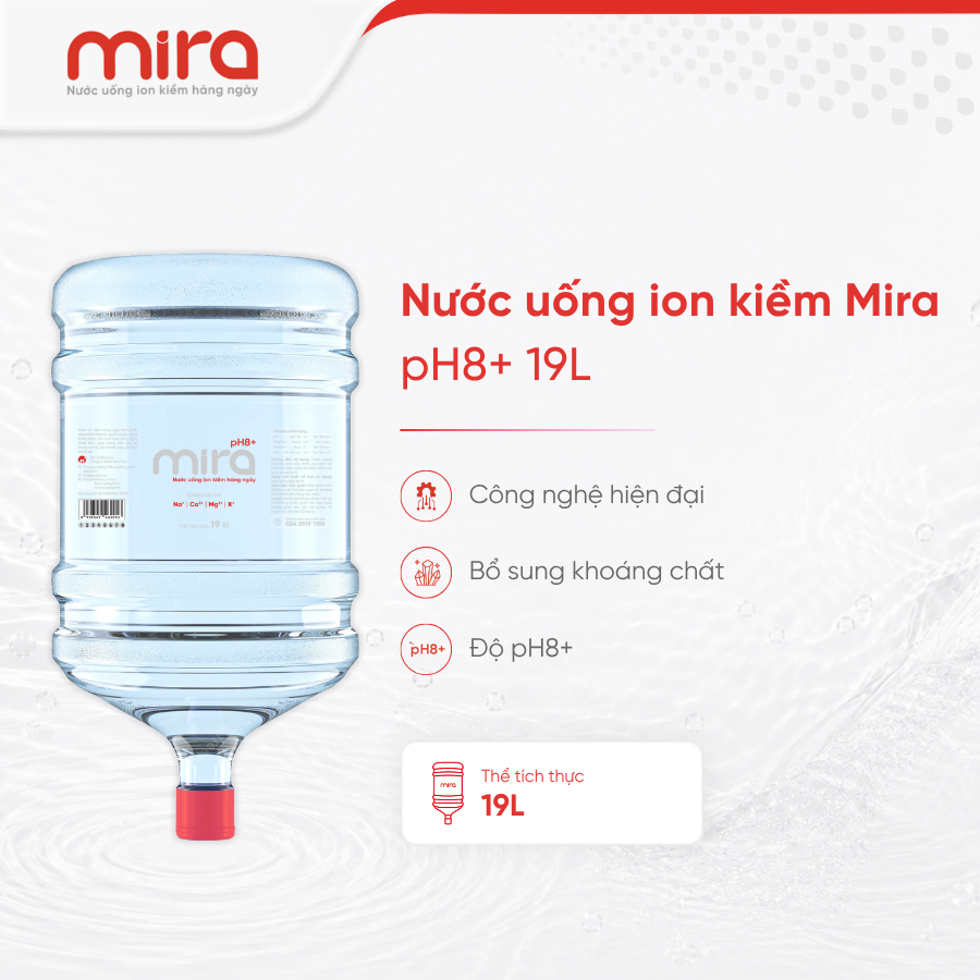 Nước ion kiềm Mira pH8+ 19L