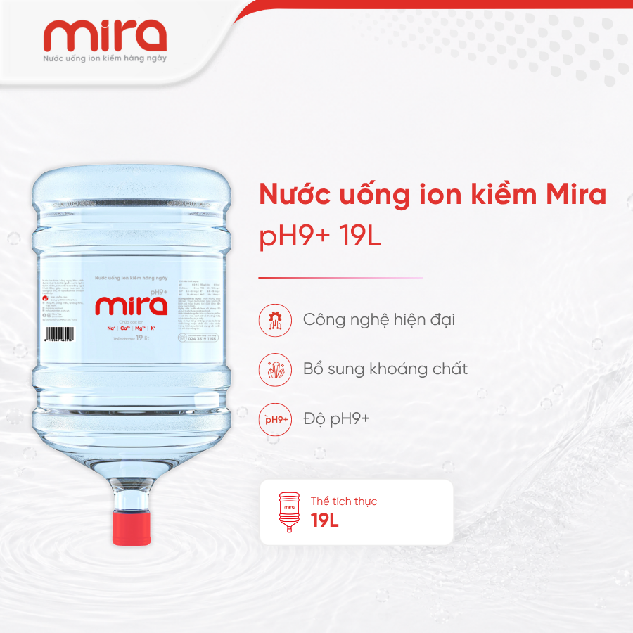 Nước ion kiềm Mira pH9+ 19L