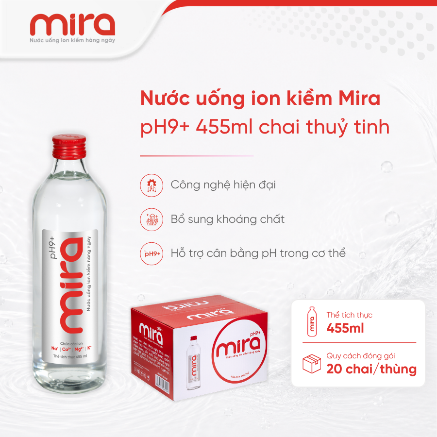 Nước ion kiềm Mira chai thuỷ tinh 455ml