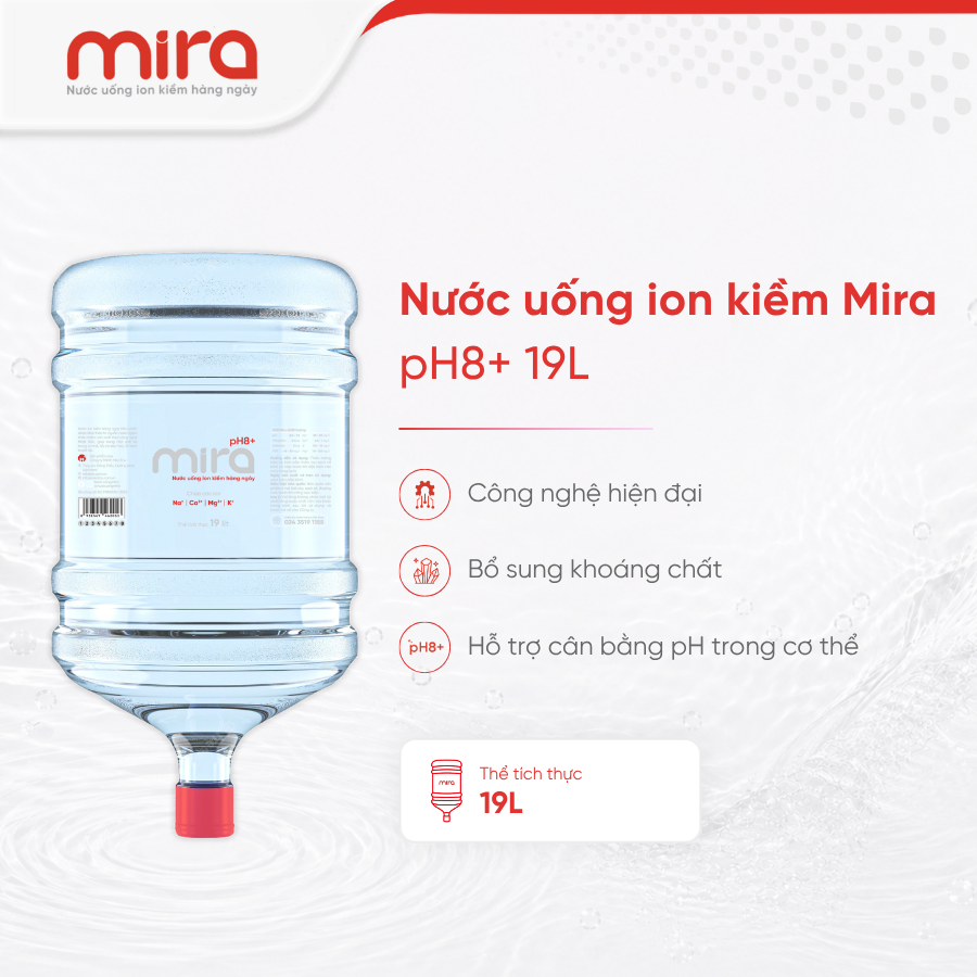 Nước ion kiềm Mira pH9+ 19L
