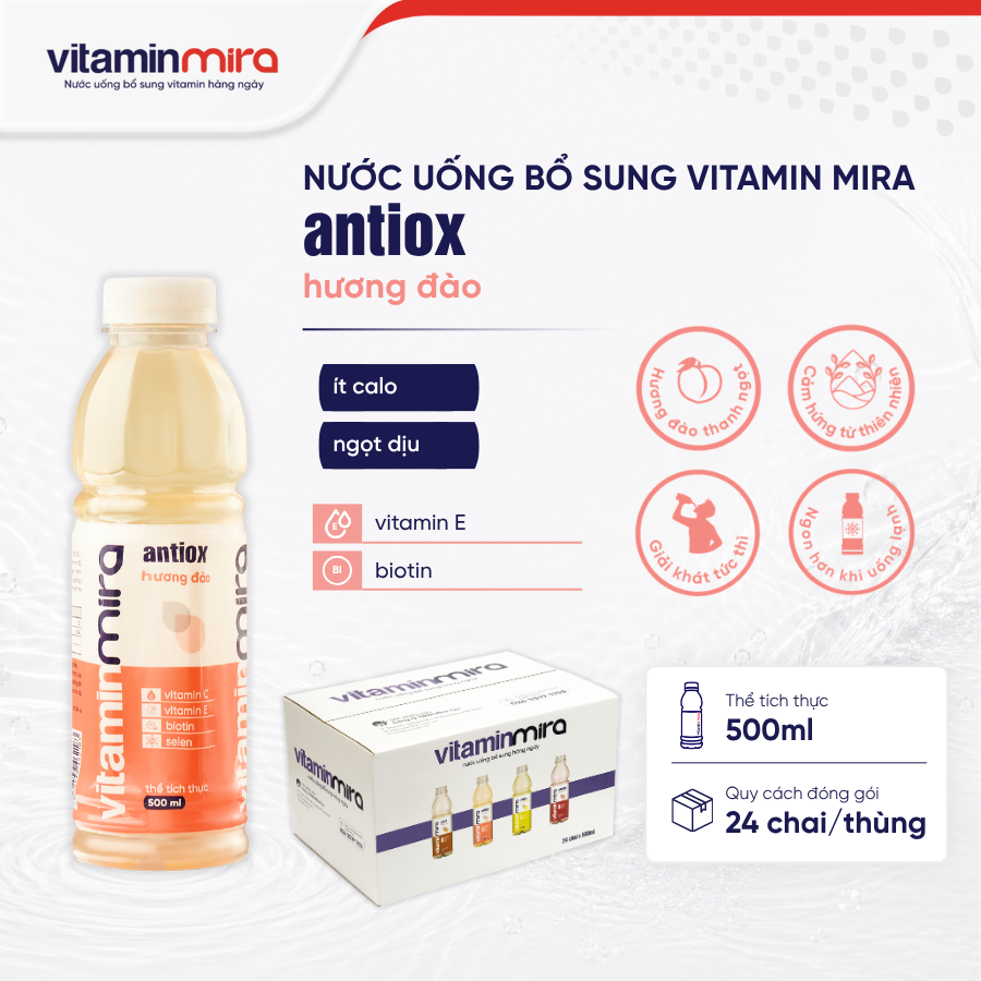 Nước uống bổ sung Vitamin Mira antiox hương đào