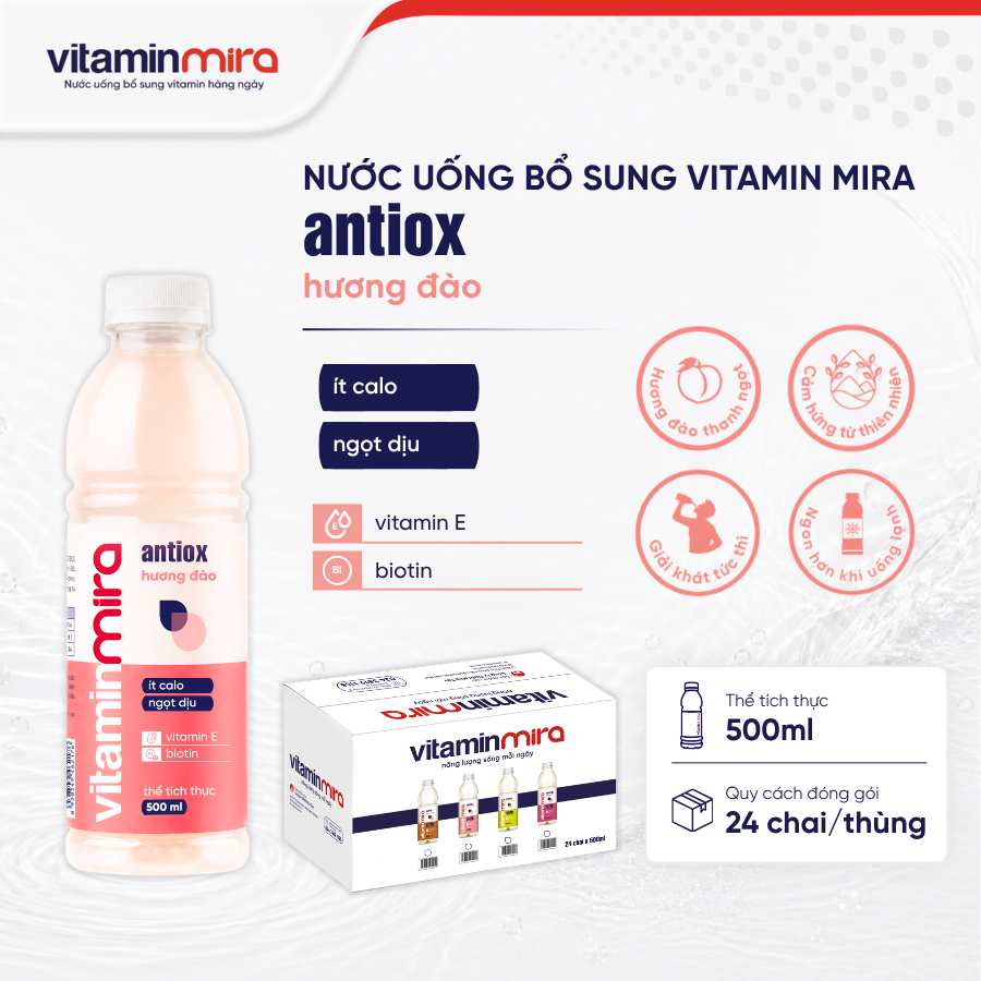 Nước uống bổ sung Vitamin Mira antiox hương đào