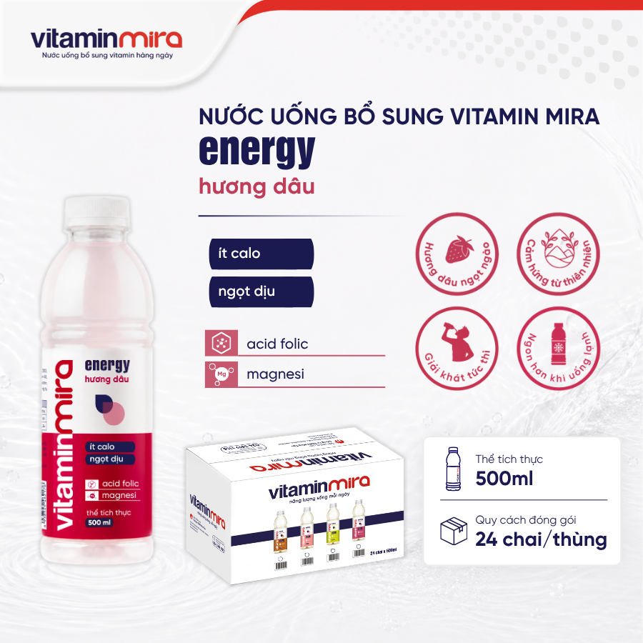 Nước uống bổ sung Vitamin Mira energy hương dâu