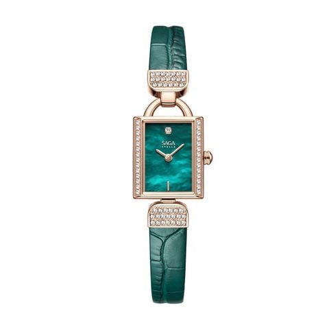 Đồng hồ Nữ Saga MOP Diamonds 20mm 71936-RGGRGR-2 – Kính Cứng – Quartz (Pin) – Swiss Movt, Khảm Xà Cừ, Kim Cương Thật, Da Cá Sấu