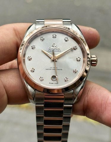 Omega Seamaster Aqua Terra Diamond 150M 220.20.38.20.56.002 (38mm) – Đồng hồ demi vàng hồng 18K đính kim cương, Master Chronometer