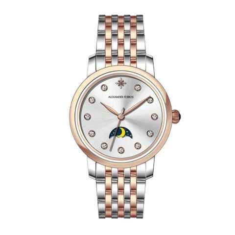 Alexander Ferros 9322D/02 33mm – Đồng Hồ Nữ Moonphase Dây Thép Hai Màu Vàng Hồng