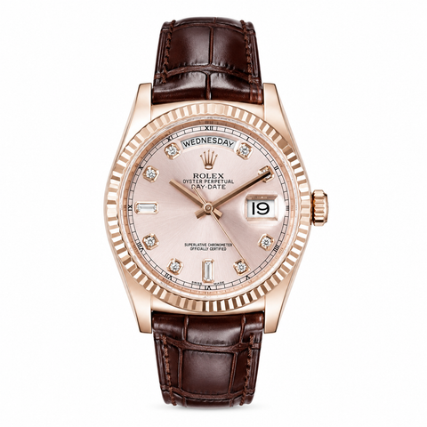 Rolex Day-Date 118135 Vàng Hồng 18K – Mặt Sundust Kim Cương Baguette 6-9 Size 36mm Like New