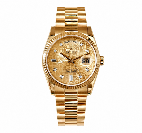 Rolex Day-Date 118238 Gold 18K Mặt Vi Tính Vàng Kim Cương Baguette 36mm