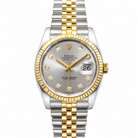 Rolex Datejust 116233 Demi Vàng Đúc 18K – Mặt Xám Bạc Kim Cương Size 36mm Like New