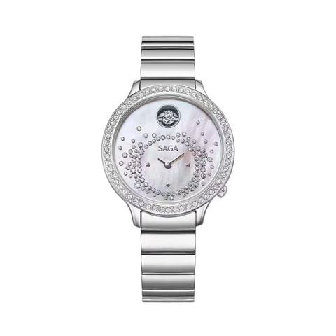 Saga Heartbeat Signal 53766-SVMWSV-2 – Nữ – Kính Cứng – Quartz (Pin) – Mặt Số 34mm, Xà Cừ, Đính Đá Pha Lê Danube
