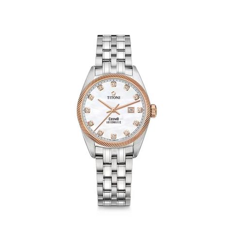 Titoni Cosmo 818 SRG-622 – Nữ – Kính Sapphire – Automatic – Mặt Số 30mm – Xà Cừ Thiên Nhiên – Mạ Vàng PVD