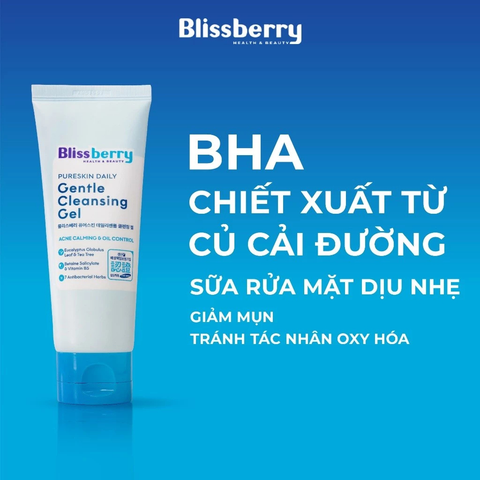 Sữa rửa mặt dịu nhẹ giảm mụn sạch sâu Blissberry Daily Gentle Cleansing Gel 100 ml