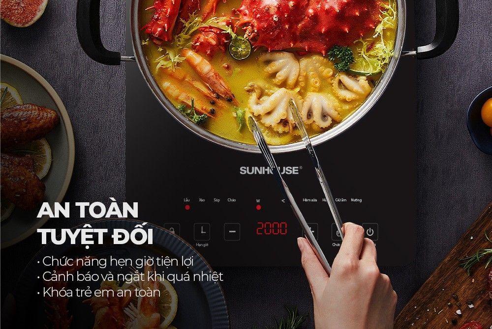 Sunhouse SHD6805 – Bếp Từ Cảm Ứng, Hẹn Giờ, Khóa Trẻ Em