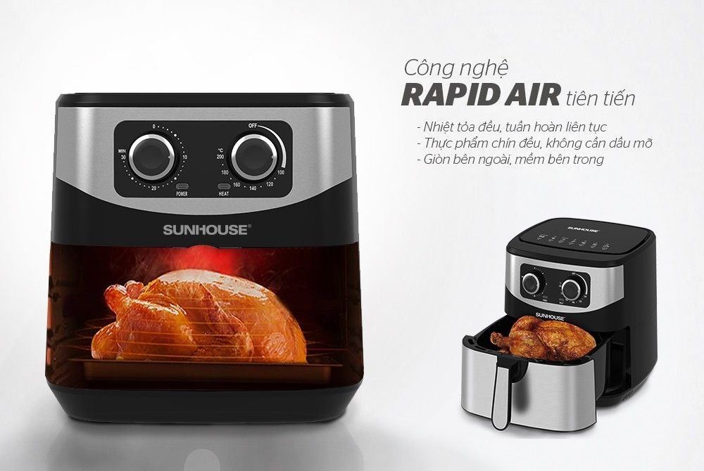 Nồi Chiên Không Dầu Sunhouse SHD4035 – 9 L, Rapid Air, 1800 W