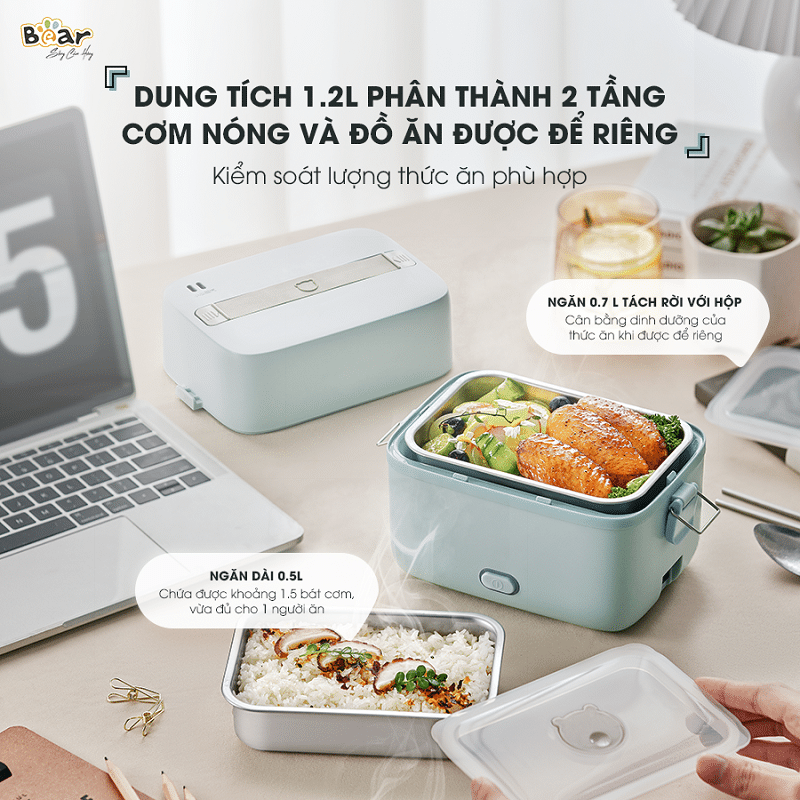 Hộp cơm cắm điện Bear 2 ngăn SB-HC12L