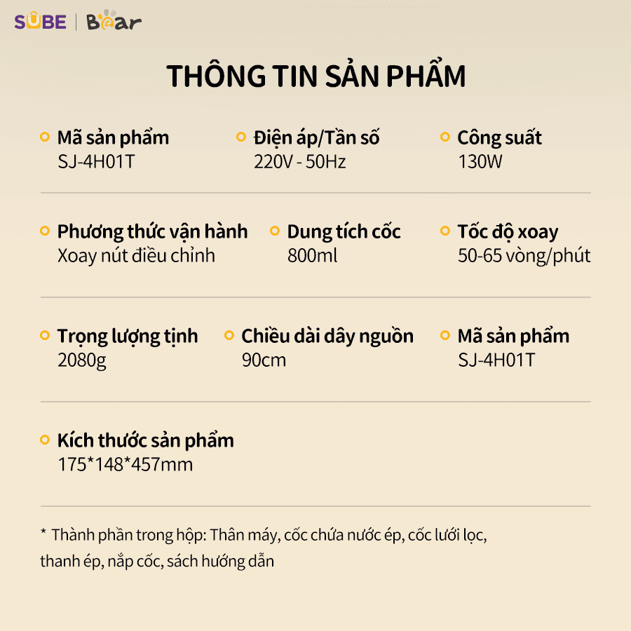 Máy ép chậm Bear SJ-4H01T