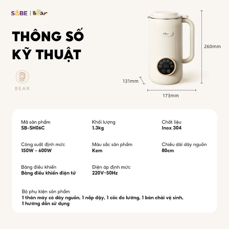 Máy làm sữa hạt Bear 0.6L SB-SH06C