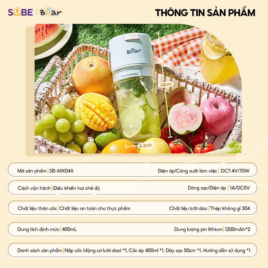 Máy xay sinh tố cầm tay Bear SB-MX04X