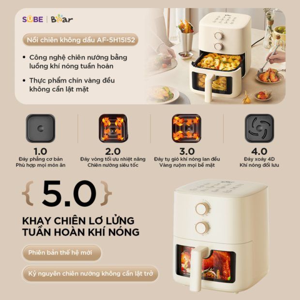 Nồi chiên không dầu Bear 5L AF-5H15I52